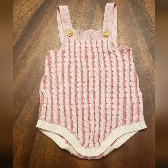 Cat And Jack 12 Month Pink and Cream Knit Baby Romper - Picture 2 of 8